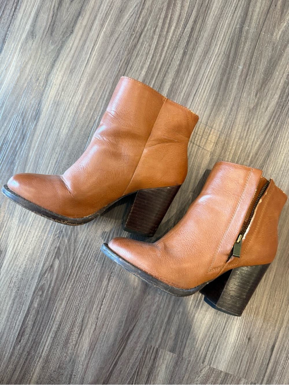 Chunky Faux Leather Brown Heeled Booties